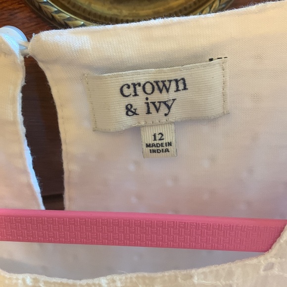 Crown and Ivy White Girls Size 12 Lace Eyelet Shift Dress Flutter Sleeve - Picture 4 of 9